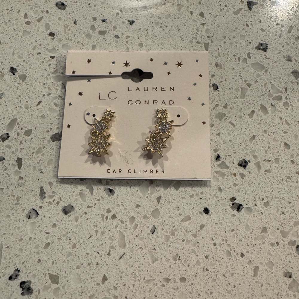NWT LC Lauren Conrad Gold Starburst Ear Climber Earrings